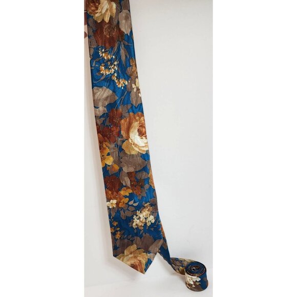 Men's Camden Court Teal Neutral Floral Neck Tie Made in the USA Stylish Fashion - Picture 7 of 7